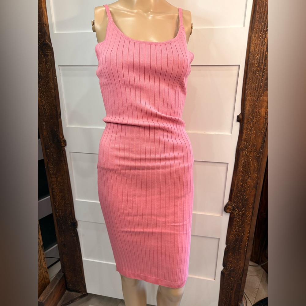 Active USA Sweater Dress L Strawberry Pink Cami Knit Sleeveless Round Neck